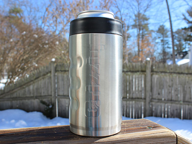 A metal koozie can cooler by Grizzly