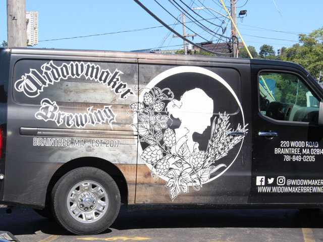 A Widowmaker Brewing branded van to deliver craft beer around Massachusetts